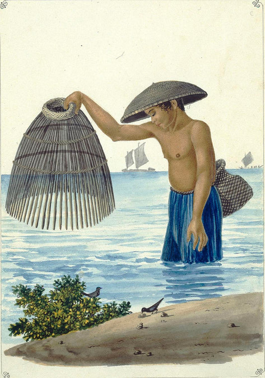 Indio pescador con el Salacab o Nasang (1847) - Philippines vintage illustration
