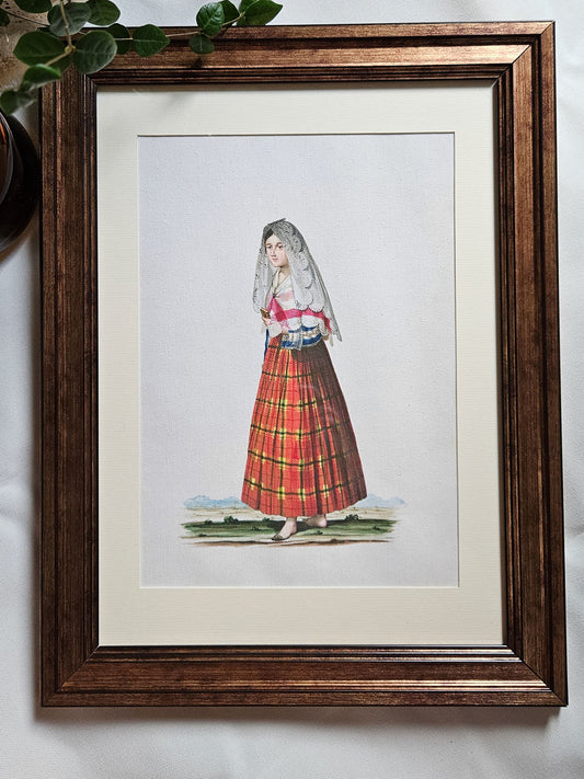 A Senorita walking to Church (1841) - Philippines vintage illustration