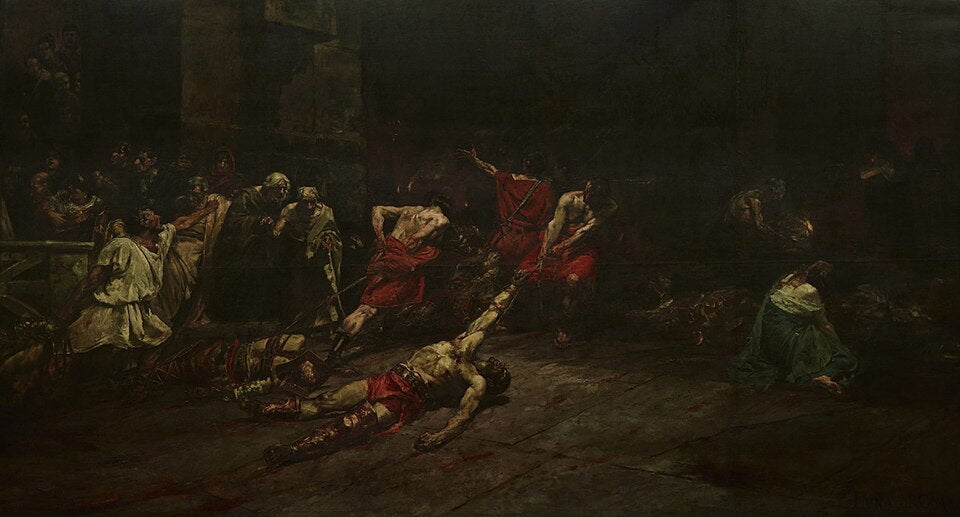 Juan Luna Spoliarium 1884 full oil painting showing gladiator figures arena scene Philippine painting Madrid gold medal