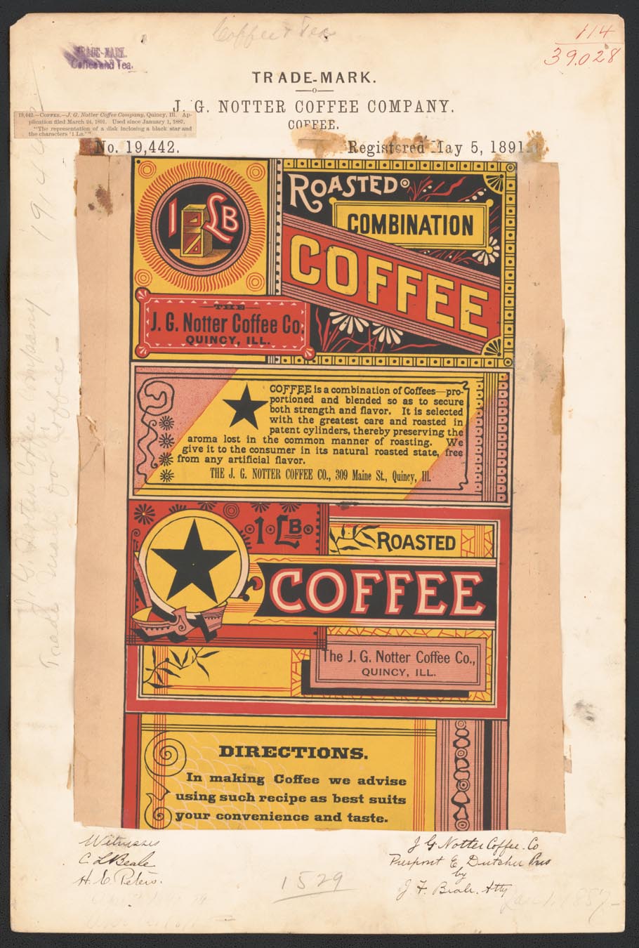 Trademark, 1891 by J.G. Notter Coffee Company