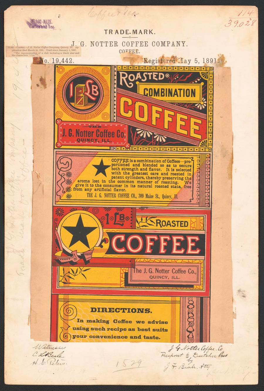 Trademark, 1891 by J.G. Notter Coffee Company