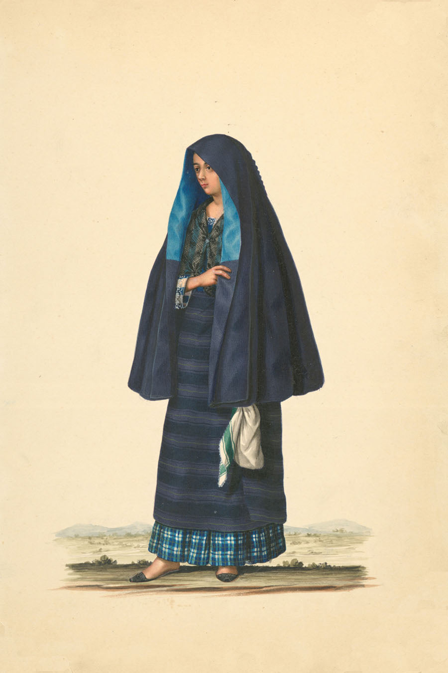 A Damsel going to early mass (1841) - Philippines vintage illustration