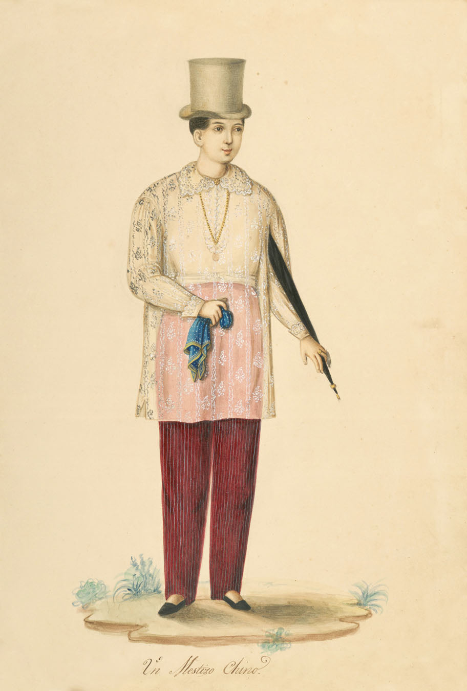 A Mestizo Chino (1841) - Philippines vintage illustration