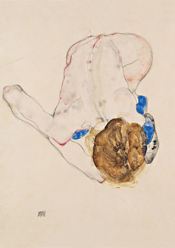 Nude with Blue Stockings, Bending Forward - Egon Schiele (Giclée Art Print)