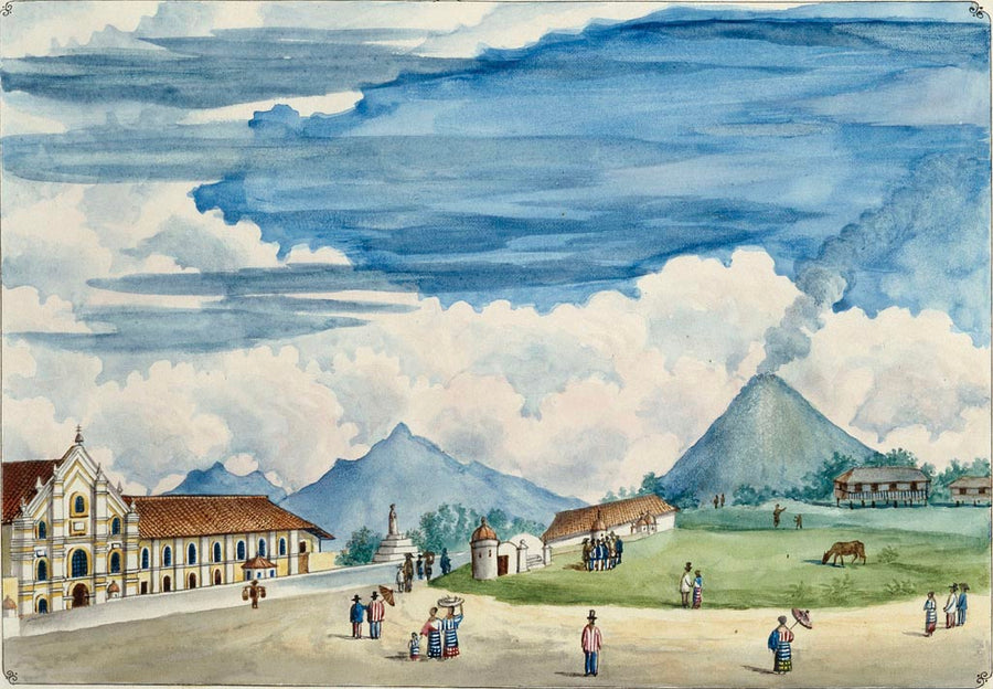 Vista del volcán de Albay y de la iglesia de Oas (1847) - Philippines vintage illustration