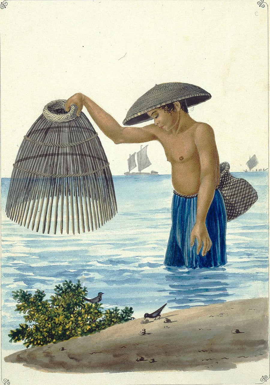 Indio pescador con el Salacab o Nasang (1847) - Philippines vintage illustration