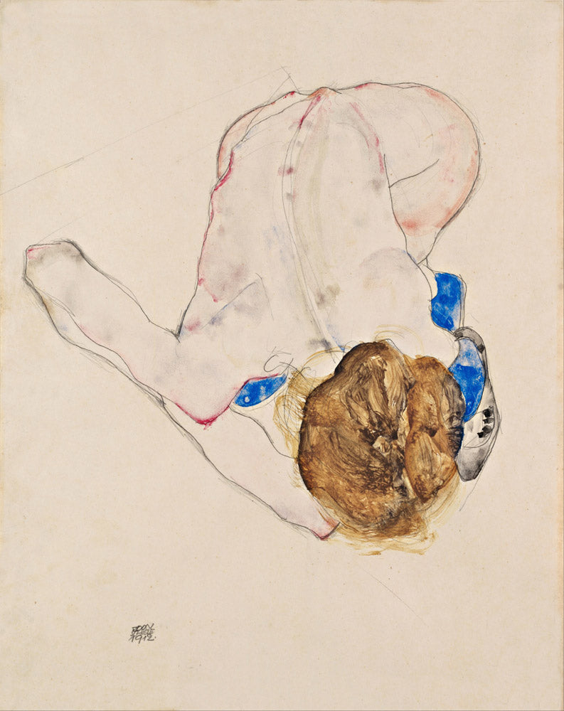 Nude with Blue Stockings, Bending Forward (1912) - Egon Schiele