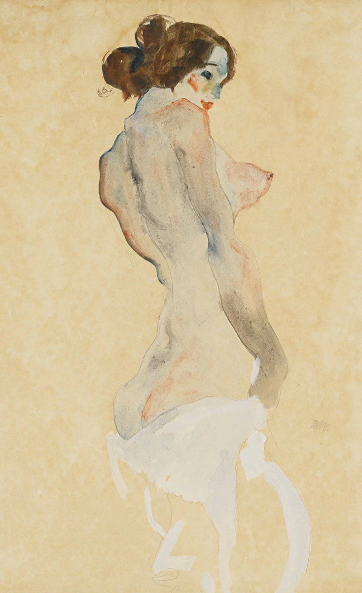 Stehender Akt mit weissen Tuch (Standing nude with white drapery), 1912 by Egon Schiele