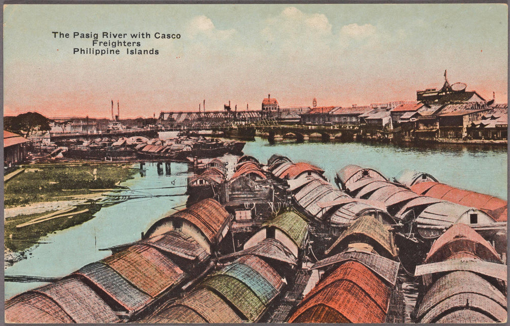 The Pasig River with casco freighters, c. 1910 by Denniston's, Manila, P.I.